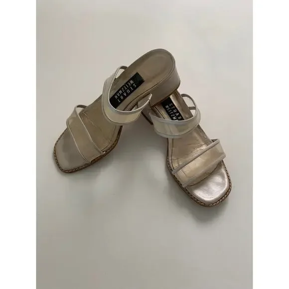 COPY - Stuart Weitzman Cream Mesh Strappy Block Heels SZ 5 - Picture 1 of 11
